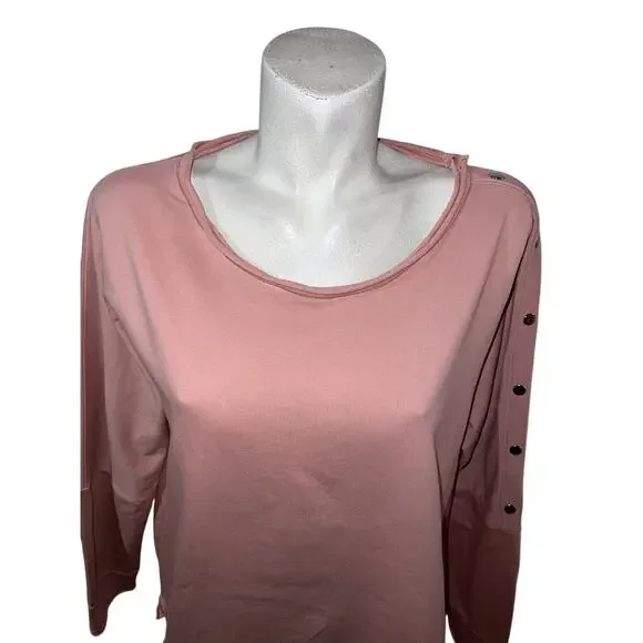 SOFT SURROUNDINGS Top Size L Rose Dawn Raw Edge Trim Relaxed Caprice Tunic 2BQ15 - Picture 2 of 9